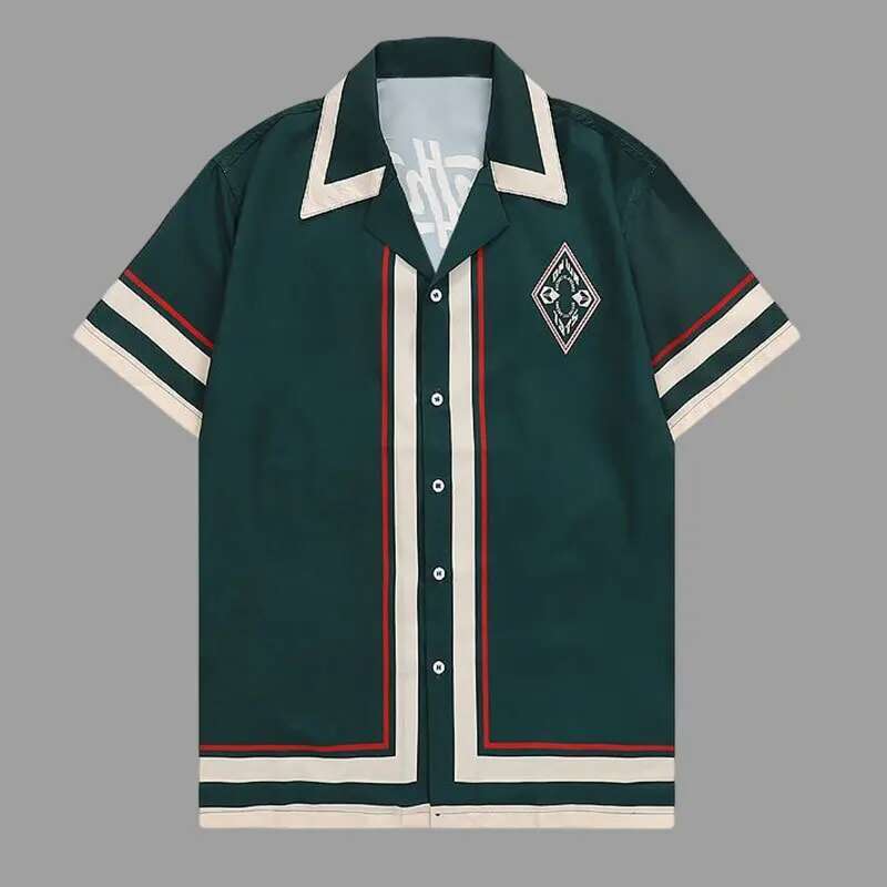 Street Fashion Jacket Men - Verde cor contrastante impressão retrospectiva camisa