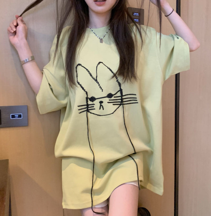 Longline Tee Oversized - Camiseta casual solta com estampa redonda