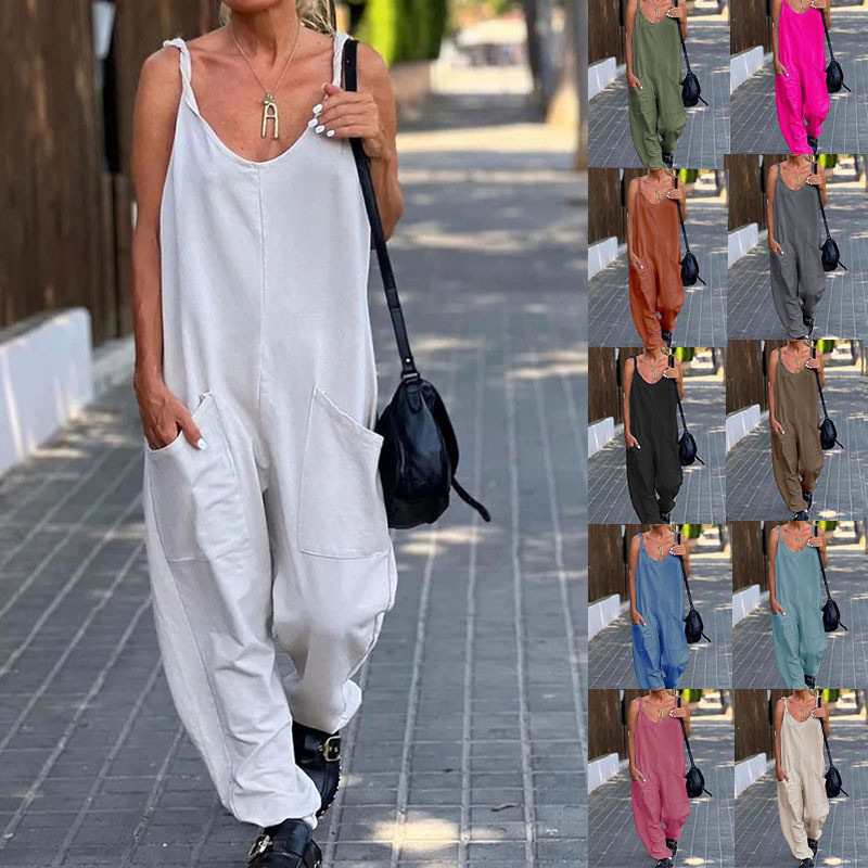 Street Fashion England - Macacão feminino cor sólida solto suspender