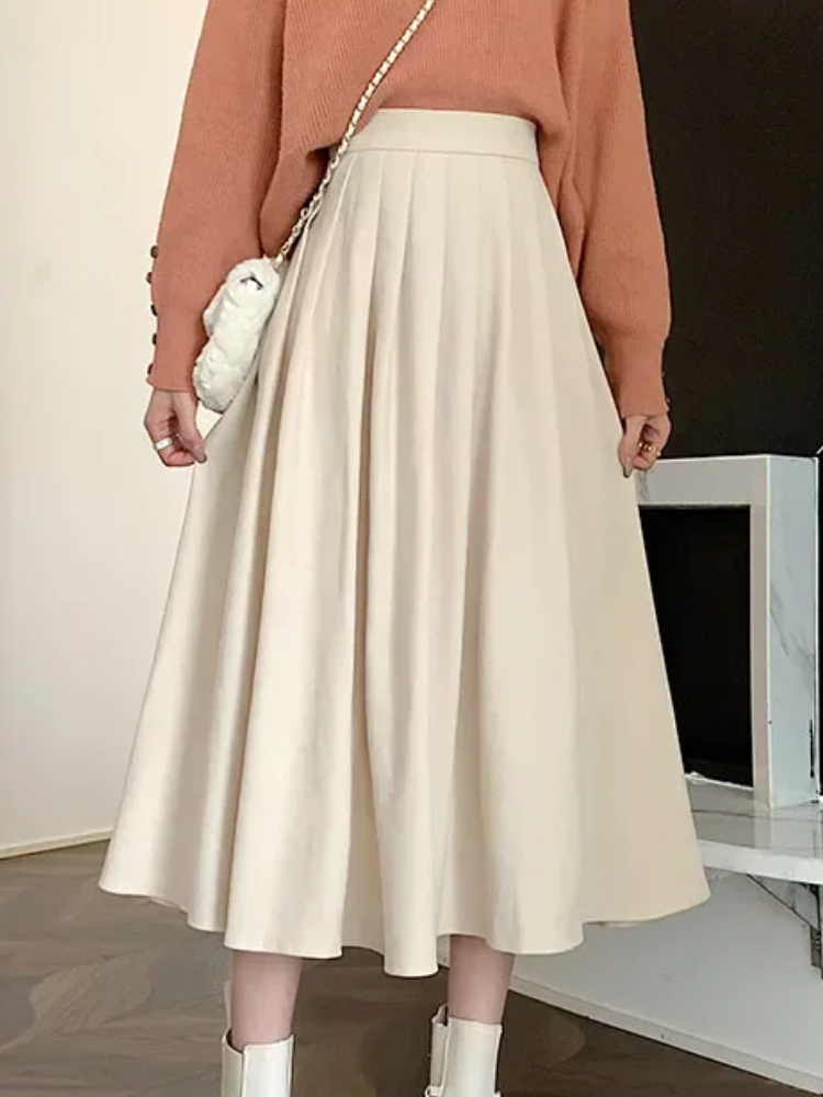 Street Fashion Korean Girl - Saia feminina plissada vintage de cintura