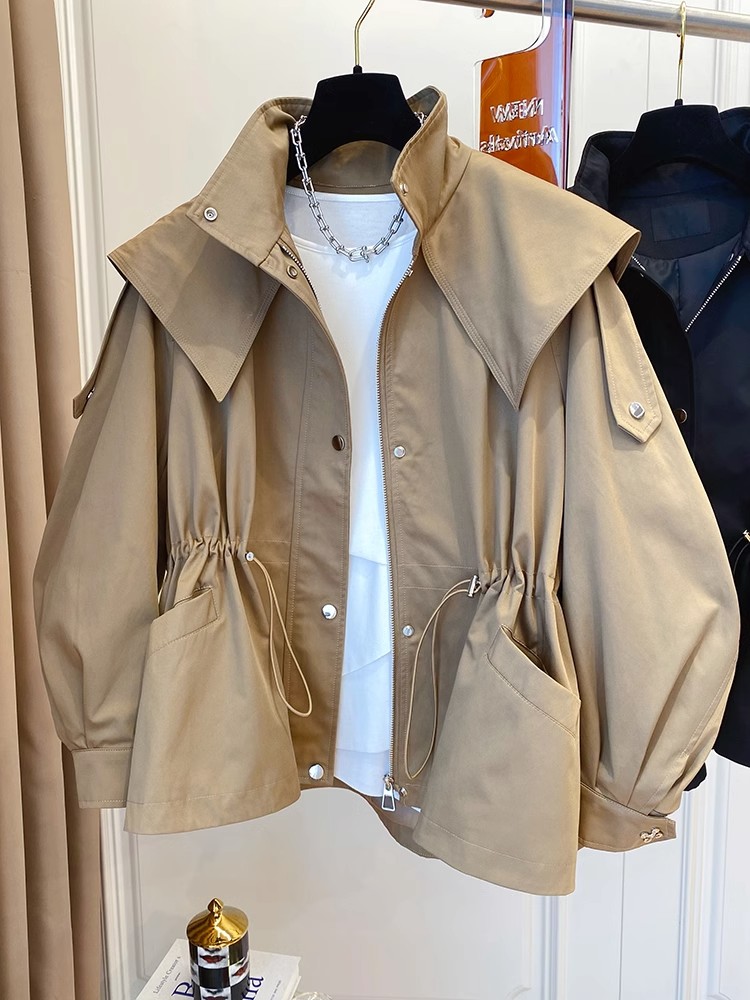 Street Fashion Korean Girl - Manga comprida casual curto trench cintura