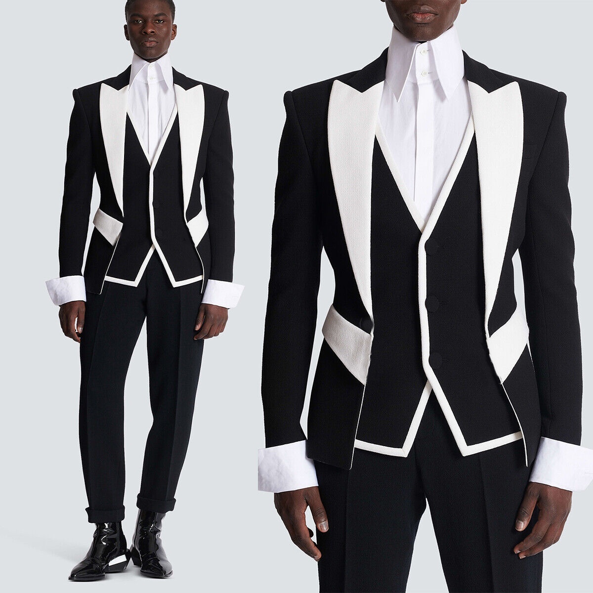 Street Fashion Jacket Men - Personalizado preto e branco combinando moda