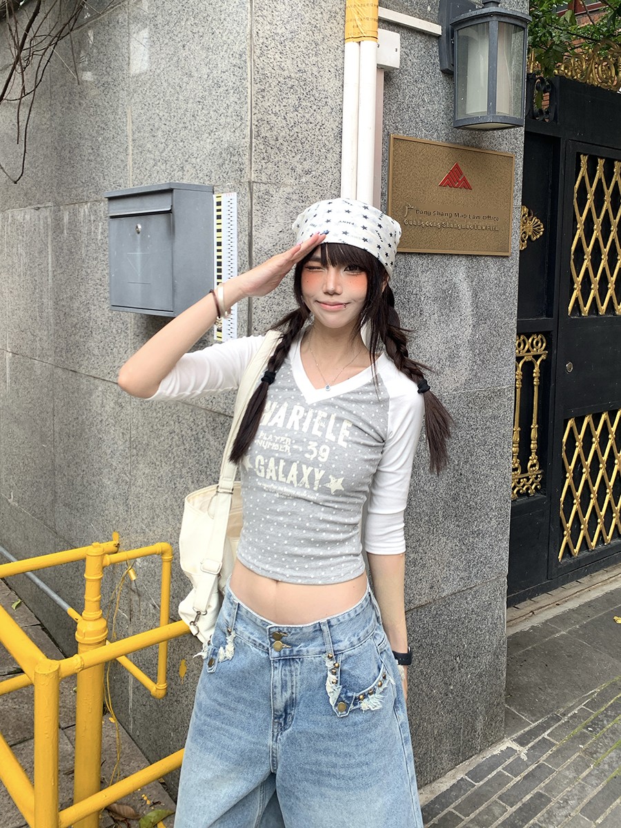 Street Fashion Korean Girl - Camiseta Feminina de Verão com Bolinhas