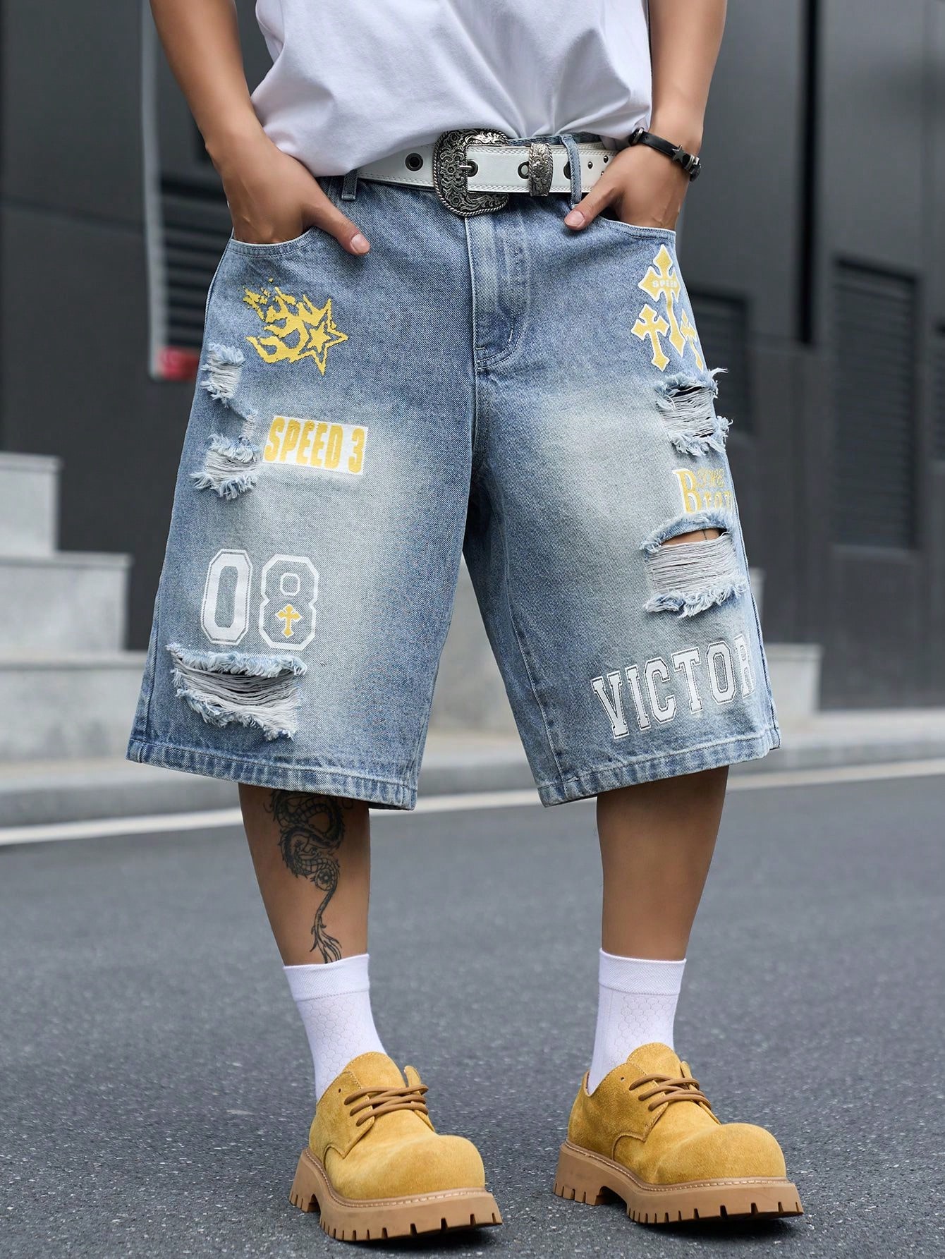 Street Fashion Baggy - Bermuda Jeans Masculina Solta, Jeans Vintage